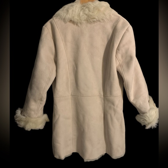 Vintage Mixit Cream Bone Suede Faux Fur Penny Lane Jacket 90s Boho Sz Small - Picture 2 of 13